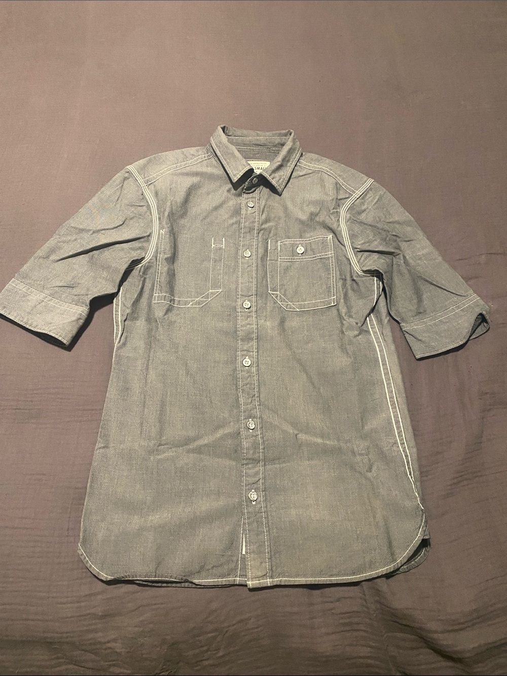 All Saints XS Men's Short-Sleeve Button-Up Work Shirt - Gray